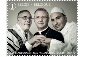 04.11.2015 - Noachisme : les trois grands représentants religieux de Belgique réunis sur un timbre-poste