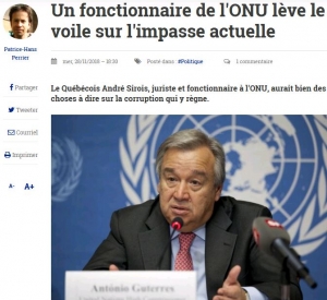 29.11.2018 - Corruption au sein de l’ONU : le journal Le Peuple se penche sur la question à partir de notre entretien avec André Sirois
