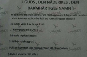 20.12.2015 - Suède : les habitants reçoivent des lettres de l’Etat Islamique exigeant la conversion à l’islam sous peine de mort