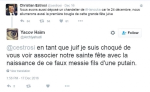 29.12.2016 - France : quand des élus fêtent Hanouka, les ayatollahs de la laïcité restent muets